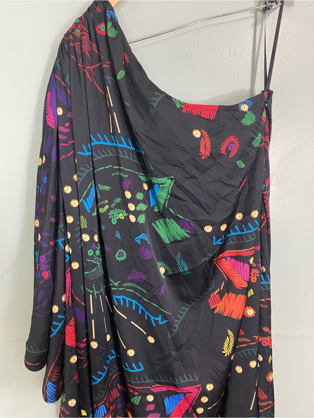 Hutch Printed One Shoulder Gown Maxi Dress Black Multi Artsy Vacation XL - Picture 3 of 9
